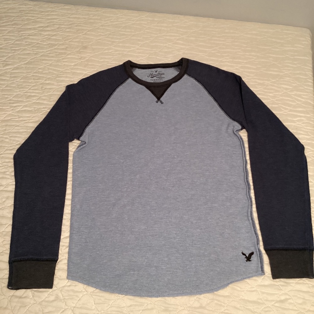 Authentic American Heritage Mens Medium Waffle Thermal Long Sleeve Shirt Blue